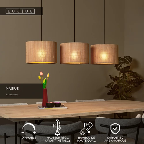 Lucide MAGIUS - Suspension - 3xE27 - Naturel - USP